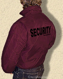 burgundy coloured security jacket